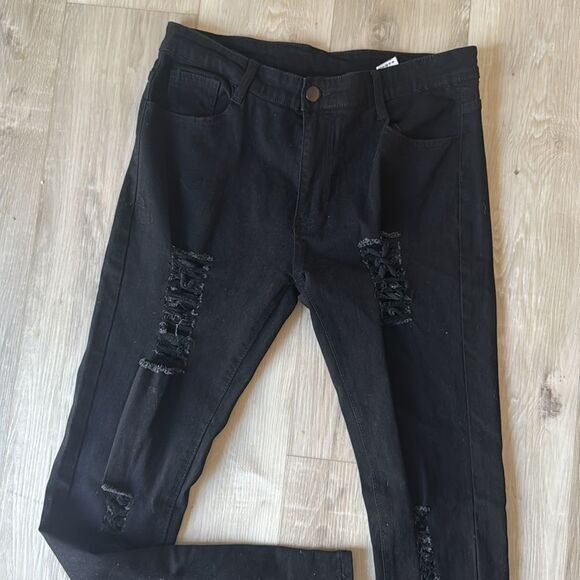 Shein Black Distressed Skinny Jeans Size 34 - Picture 2 of 5
